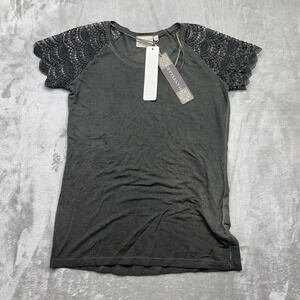 Dantelle Lace Sleeve Top Olive Green Short‎ Sleeve Tee Shirt New Size S